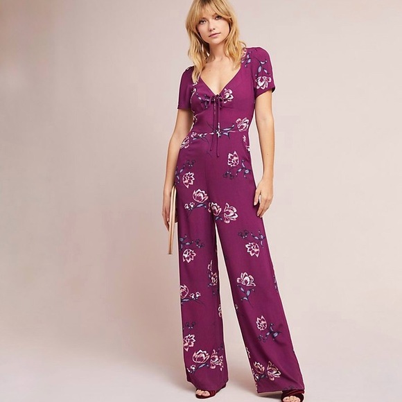 Yumi Kim Sweetheart Floral Jumpsuit Large Purple - Picture 1 of 8